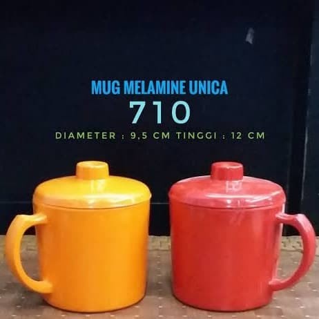 Mug Melamin M710 Gagang Tutup Jumbo Besar Melamin Premium Unica 700ML Awet Tahan Panas Mug Hitam Put