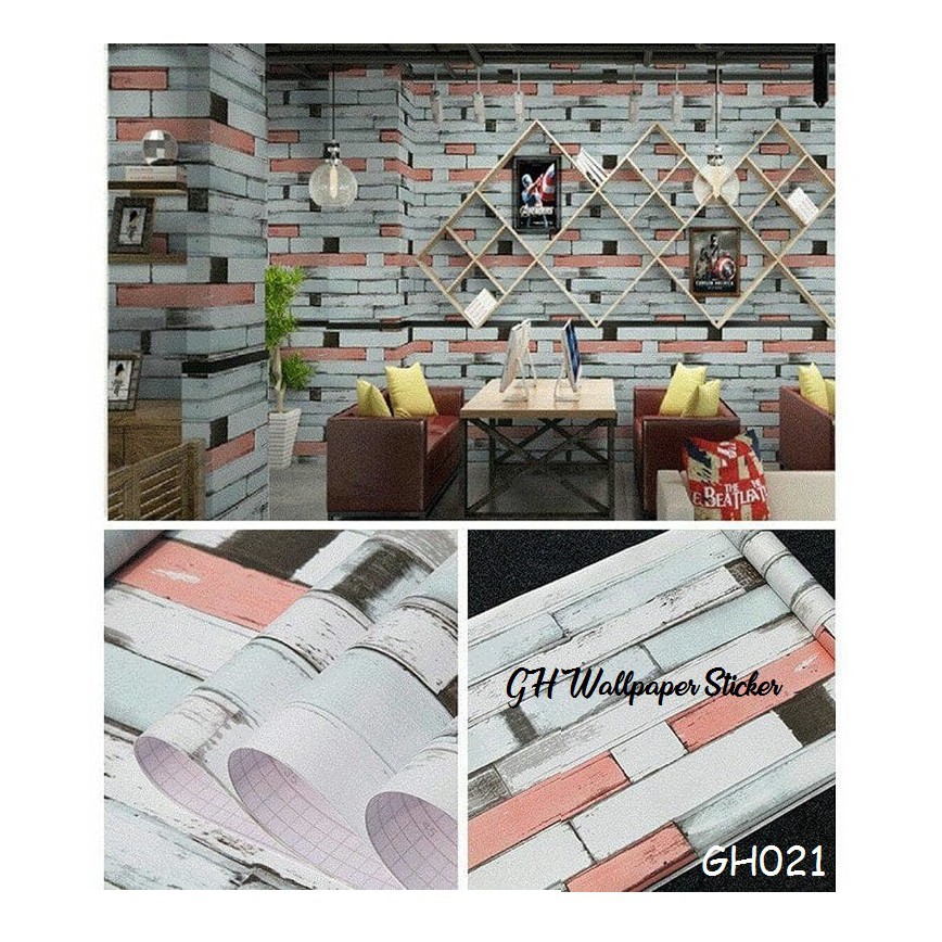 Wallpaper Dinding Motif Batu Bata Putih Orange Wallstiker Bestseller GH021