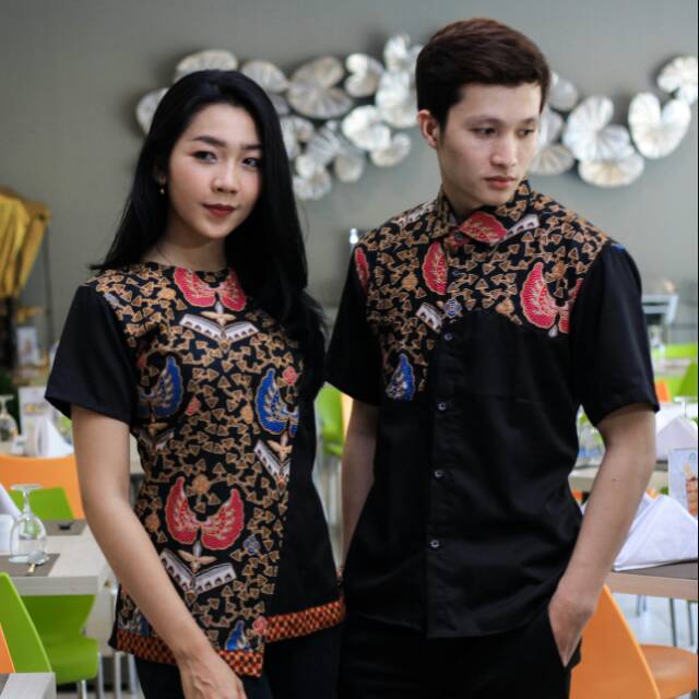 Couple Batik Pria Wanita Sarimbit Hitam M L XL XXL