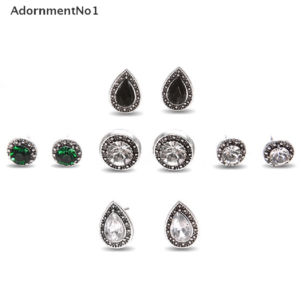 (AdornmentNo1) 5 Pasang / Set Anting Tusuk Gaya Boho Bentuk Tetesan Air Aksen Kristal + Berlian Imitasi Untuk Perhiasan Wanita