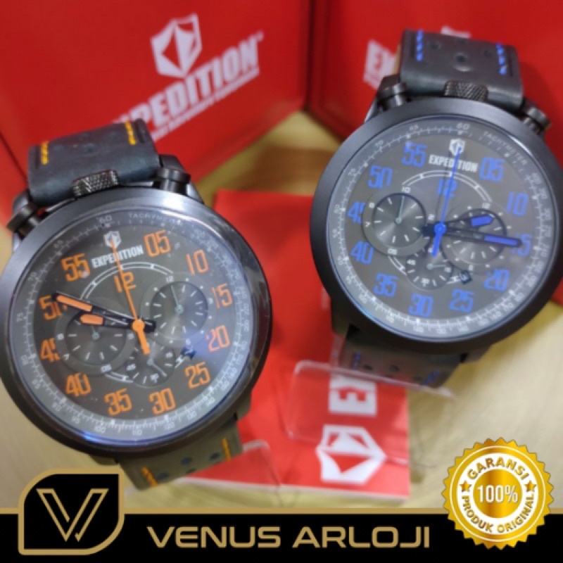 Jam Expedition SE 6625 MC LIP Pria Hitam Kulit Hitam Bulat