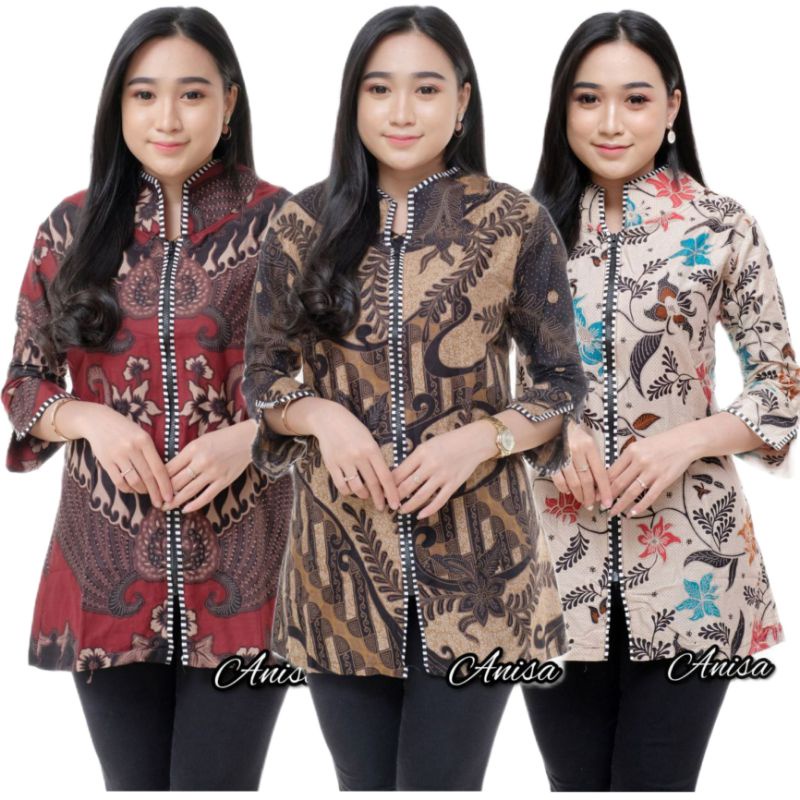 tey-17 Batik wanita ASJ SA HRB026 Kenongo Kemeja Tosca Pendek Modern Kerja