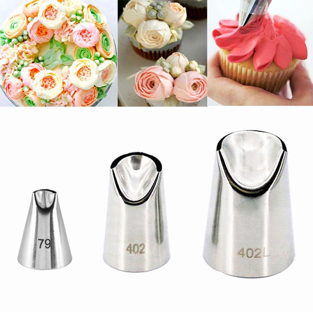 Solighter 3pcs Rose Petal Nozzle Bakeware Pastry Membuat Cetakan Kue Cupcake Stainless Steel