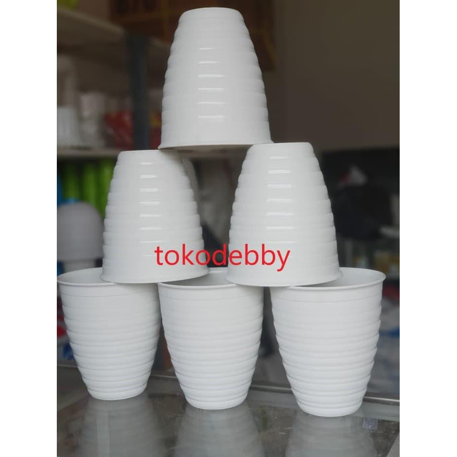 Jual Pot  Bunga Plastik Putih Tawon  Tirus Pirus  15  cm 