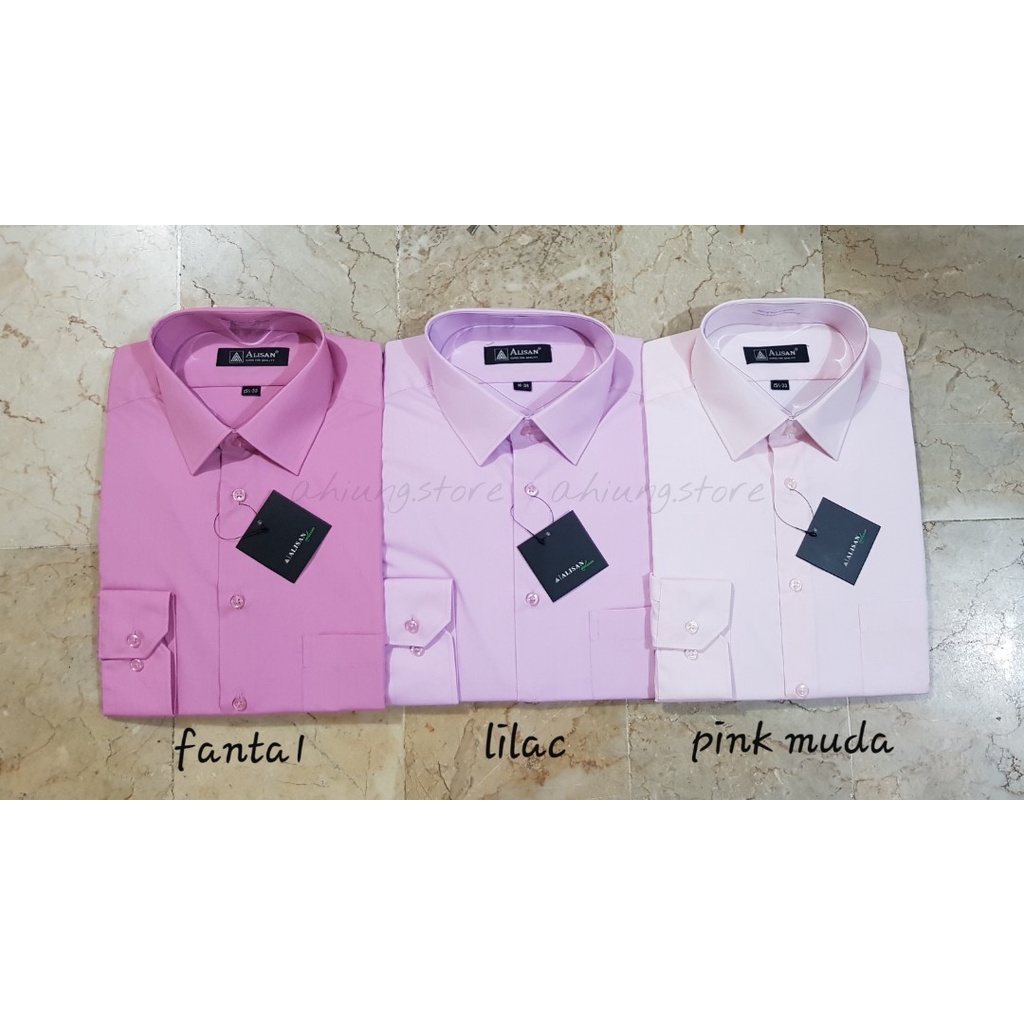 KEMEJA PRIA ALISAN - KEMEJA POLOS LENGAN PANJANG PRIA WARNA PINK LILAC / PINK MUDA / PINK FANTA