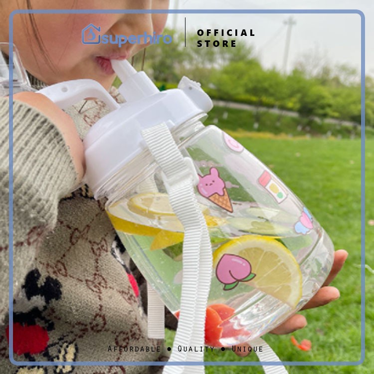 Botol Minum Anak Besar Dengan Sedotan Motif Polos BPA FREE