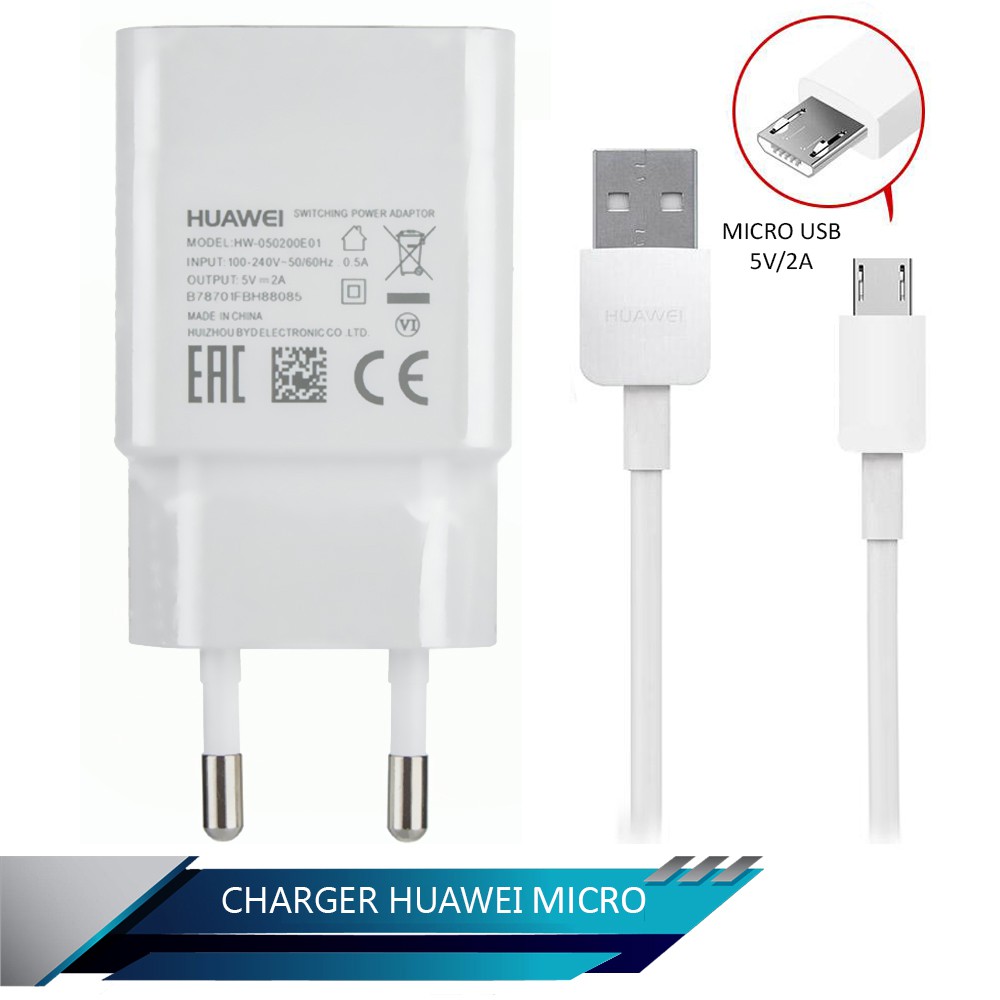 Travel Charger Huawei 5V/2A Kabel Data Micro USB 100cm - Putih