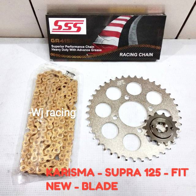 Gear Set SSS Karisma - Supra 125 - Blade dan Rantai SSS 415 HSBT Gold