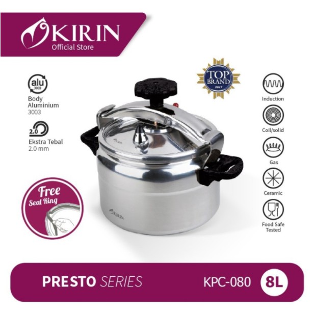 KIRIN Panci Presto Pressure Cooker 8 Liter KPC 080 KPC-080 Induction