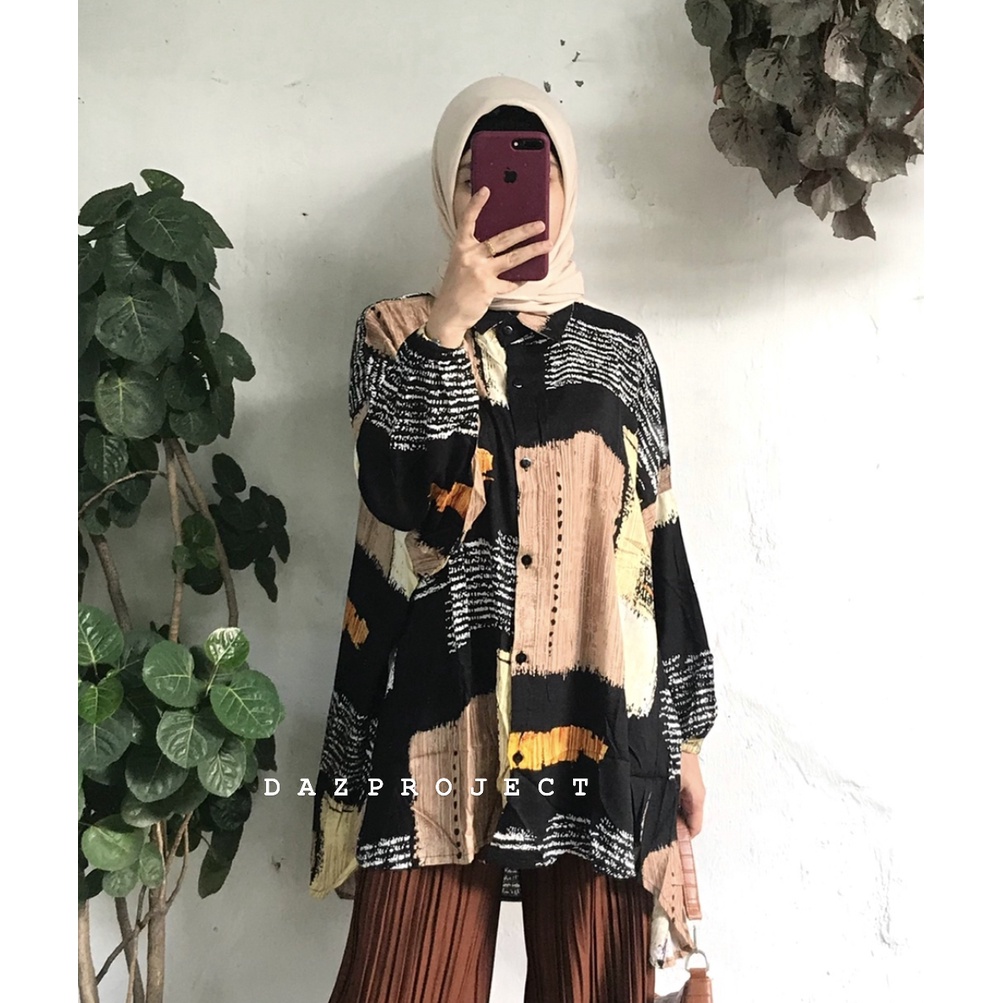 Oversized shirt Kemeja oversized motif Kotak LD 120 katun rayon by DAZPROJECT