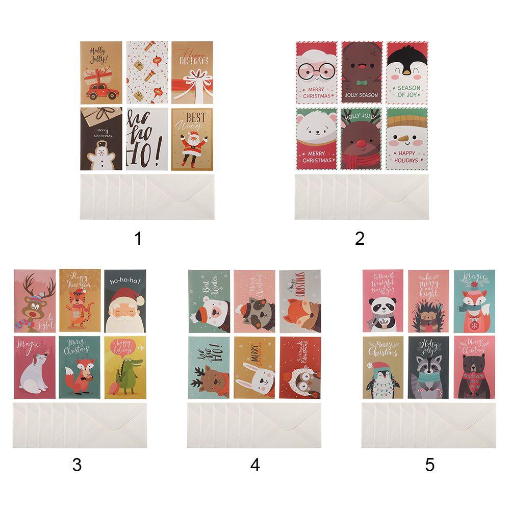 R-flower 6Pcs Kartu Merry Chritmas DIY Tahun Baru Dengan Amplop Postcard