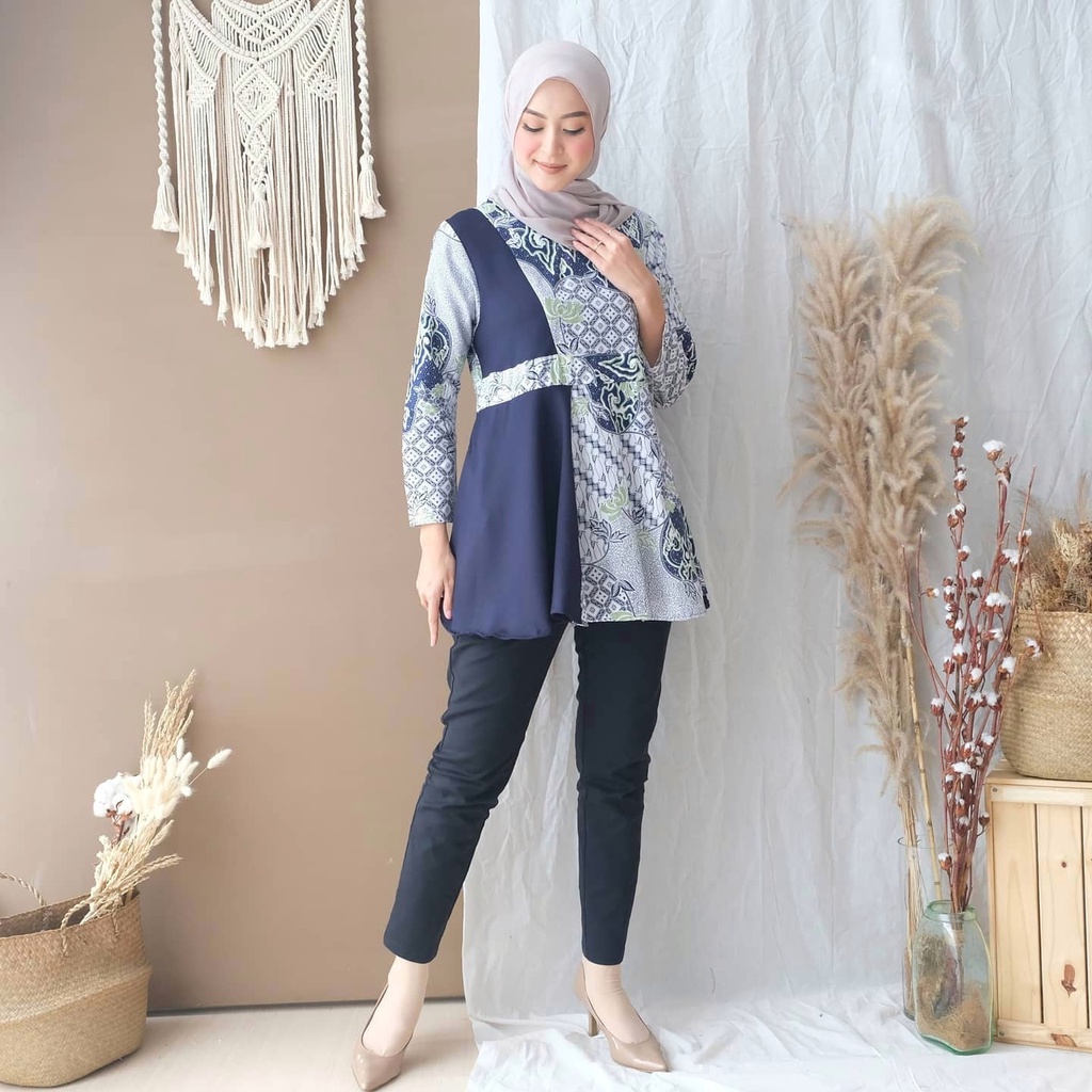 Baju Batik Wanita Modern Exclusive BKil Blouse Batik Kombinasi Moscrepe