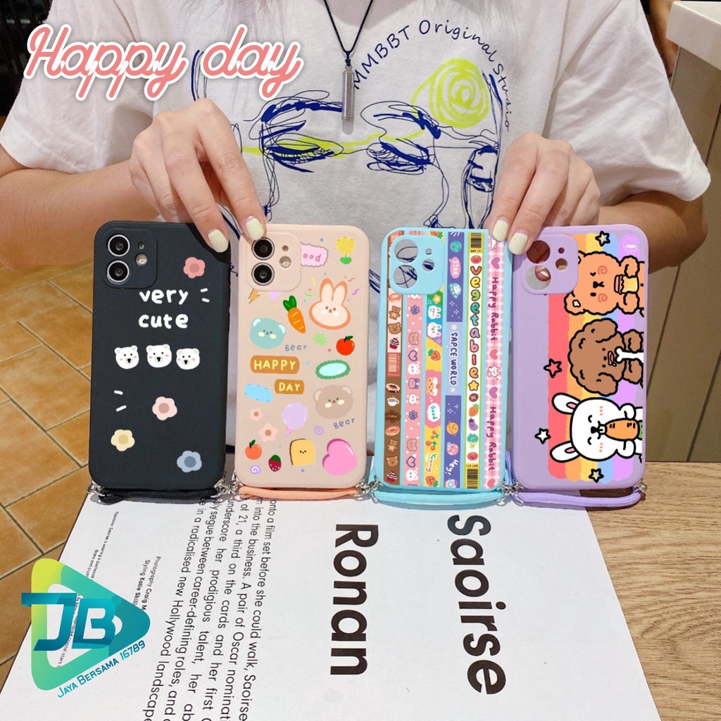 SOFTCASE SILIKON SLINGCASE TALI LANYARD STRAP PHONE MACARON PELINDUNG KAMERA HAPPY DAY OPPO VIVO SAMSUNG XIAOMI REALME IPHONE ALL TYPE JB5516