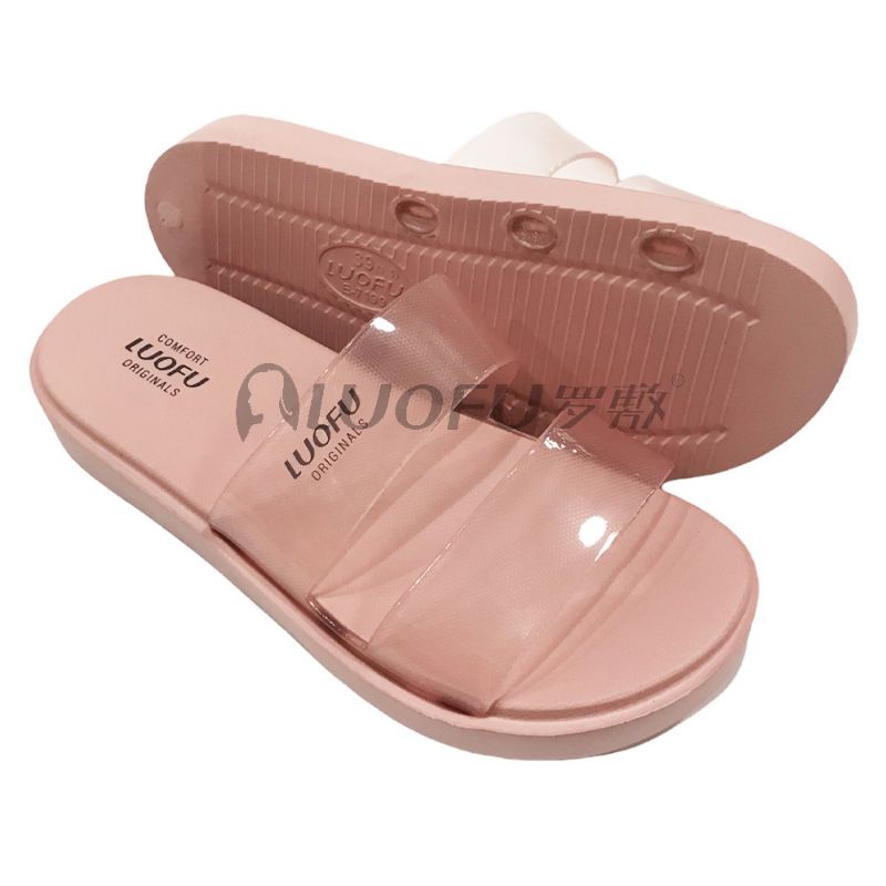 Sendal slop ban2 Luofu transparan nyaman,sandal karet wanita Luofu E7199A01T-B2