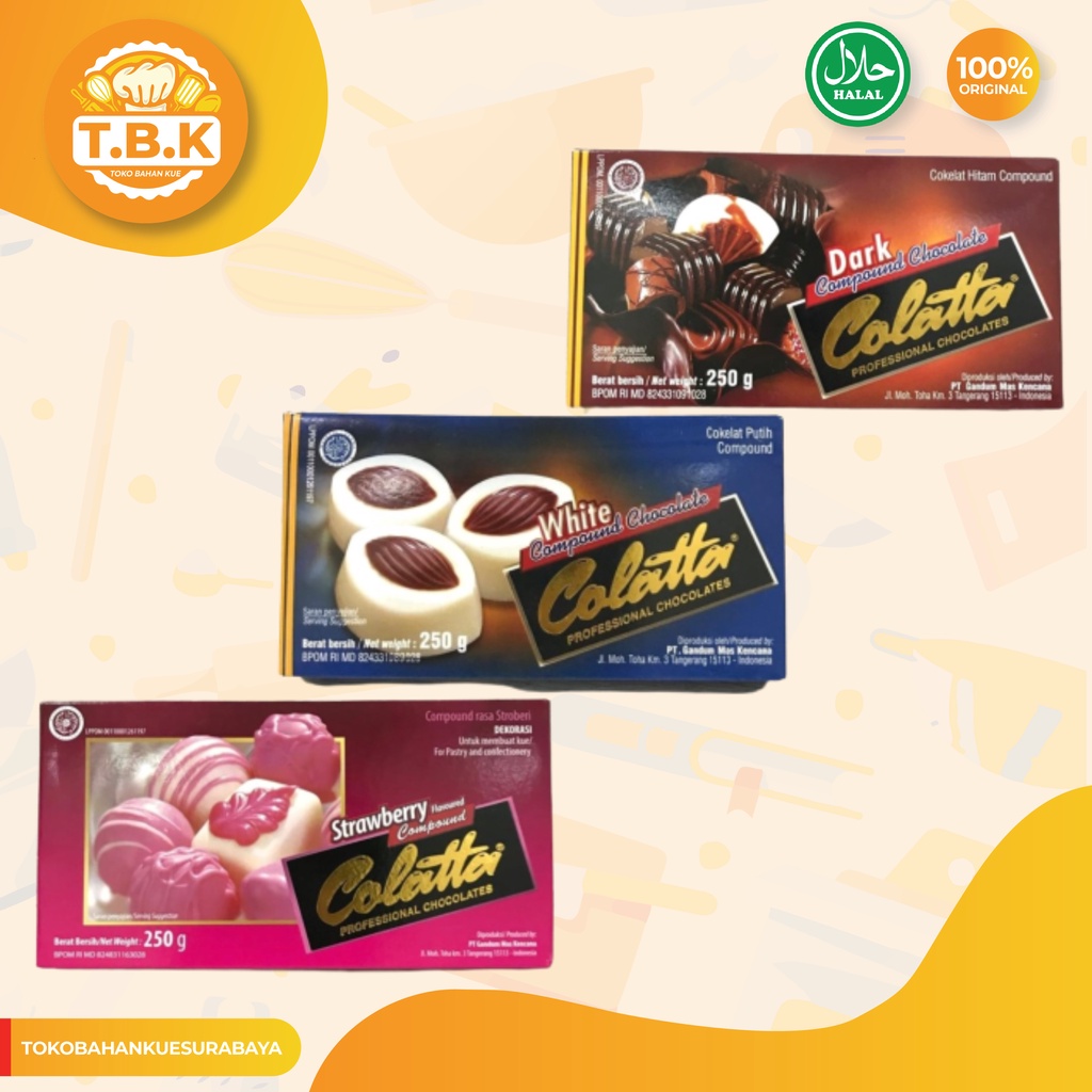 

COLATTA CHOCOLATE COMPOUND 250gr / Coklat Batang (DARK, WHITE, STRAWBERRY) / Toko Bahan Kue TERMURAH