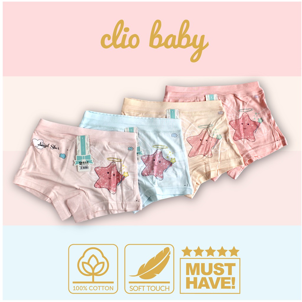 Celana dalam anak perempuan bahan katun dengan ziplock pouch Boxer anak cewe isi 4 pcs bahan katun