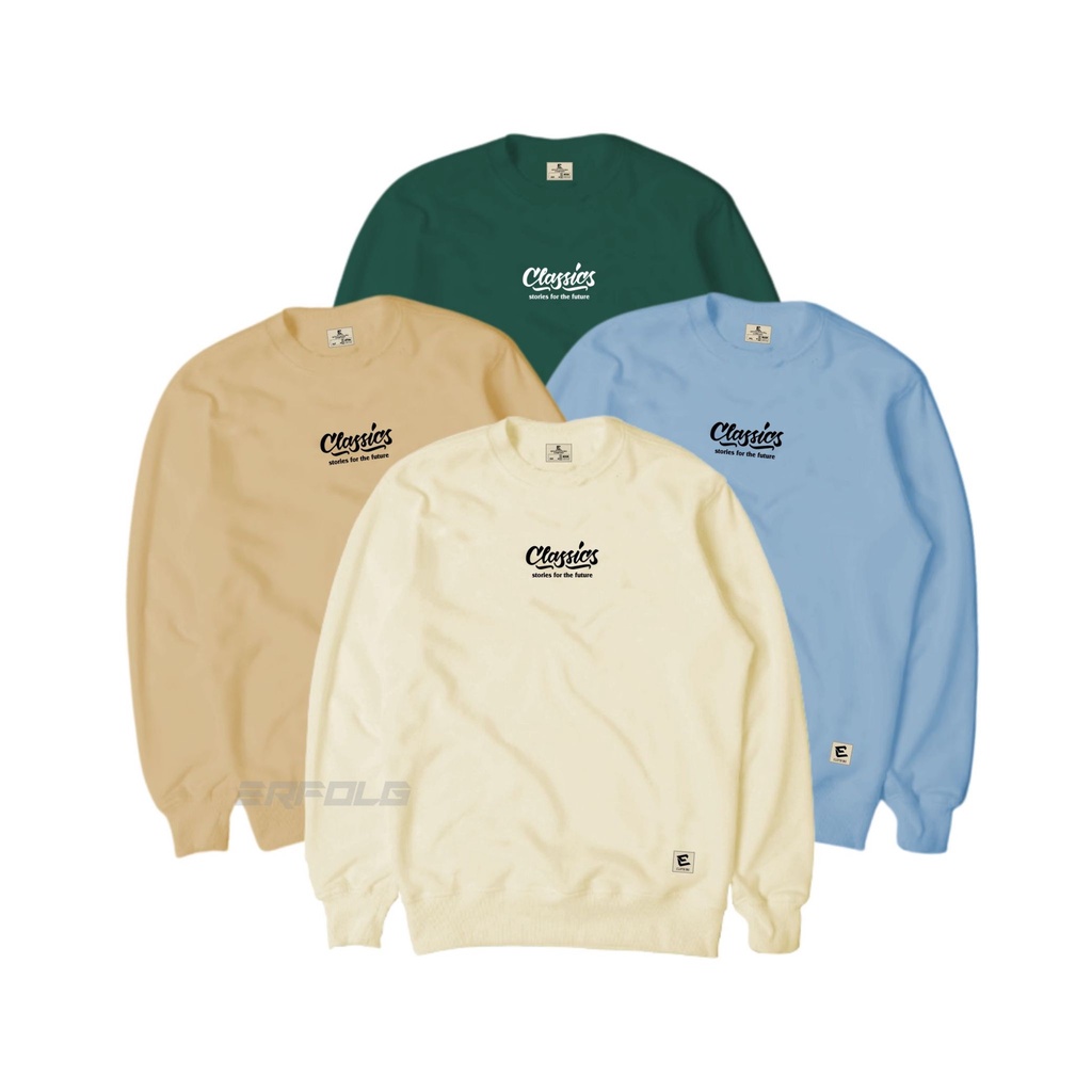 Sweatshirt Basic Erfolg Clothing Sweater Crowneck Pria Distro Original Sablon Classic Sweater Pria Switer Crunek Pria Wanita Cowok Cewek Warna Biru Langit Motif Simpel Bandung Crewneck Couple Pasangan Light Cream Kerah Tinggi Kekinian Distro Brand Lokal