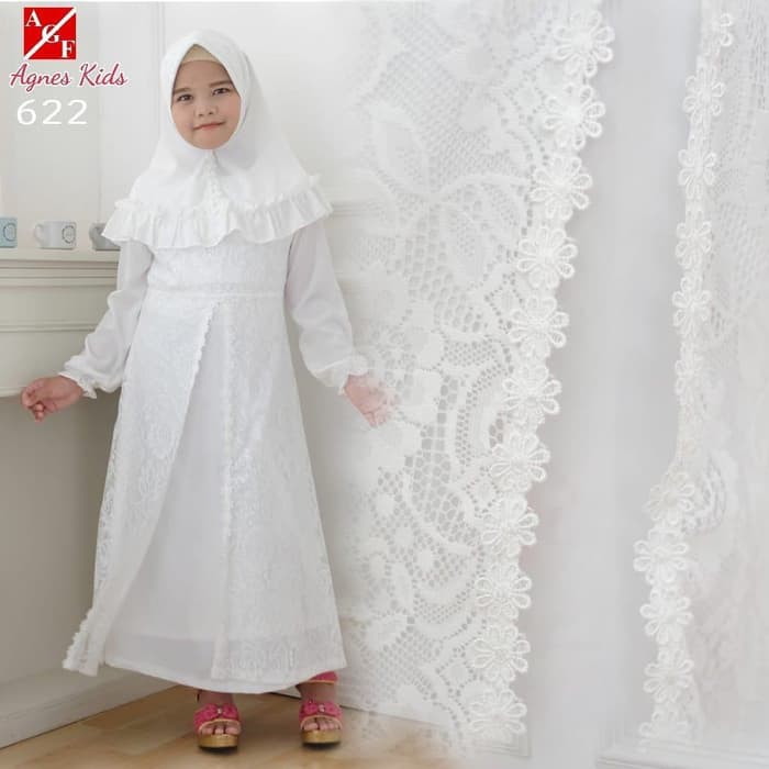 Terlaris AGNES Gamis Putih Anak Perempuan Baju Muslim Syari Anak Lebaran 622 - 4 Wanita syar'i