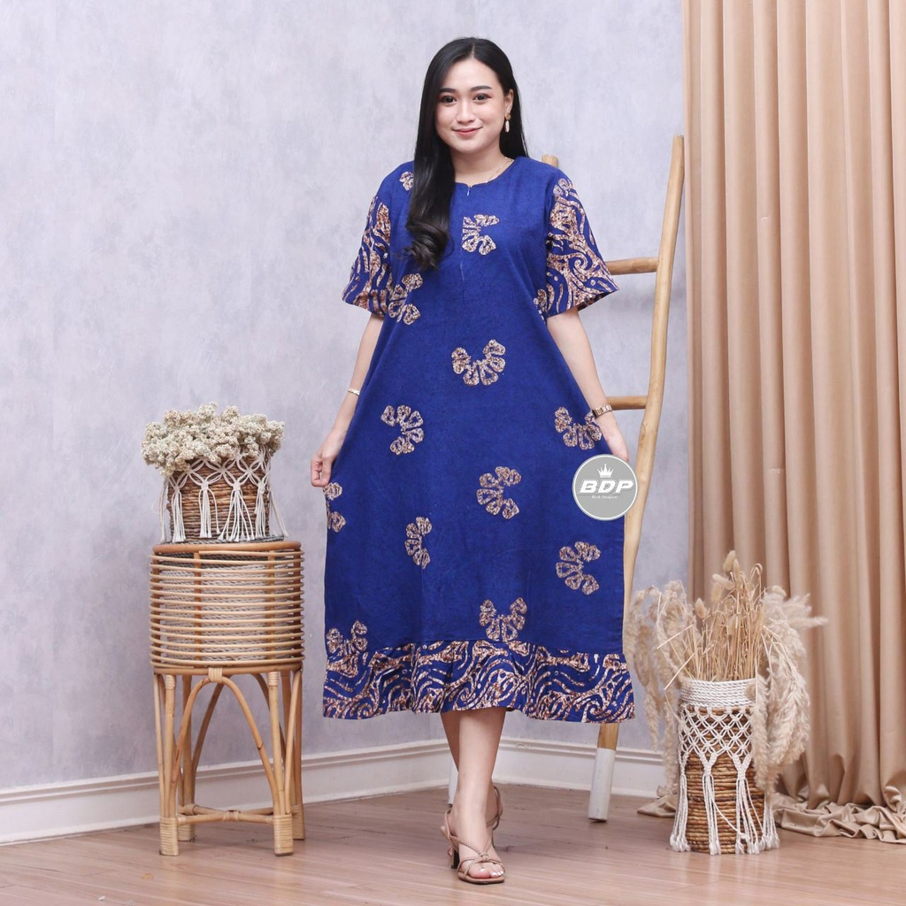 Dianputri - Daster Maura Batik Cap Rayon Grade A Motif Terbaru Busui Resleting Depan - Baju Tidur Daster Kekinian-vira biru