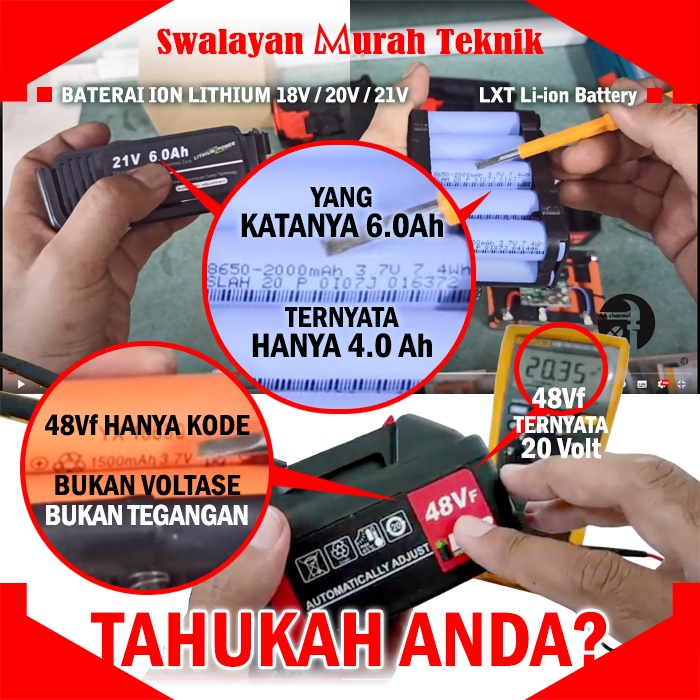 Jlelectro Baterai Alat Cordless Mollar 20V Battery Cordless Tools 20 Volt 2Ah 4Ah 6Ah