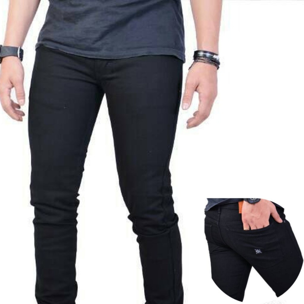 Celana jeans pria / celana panjang Straight celana jeans hitam panjang skinny semi slimfit cowo / cowok