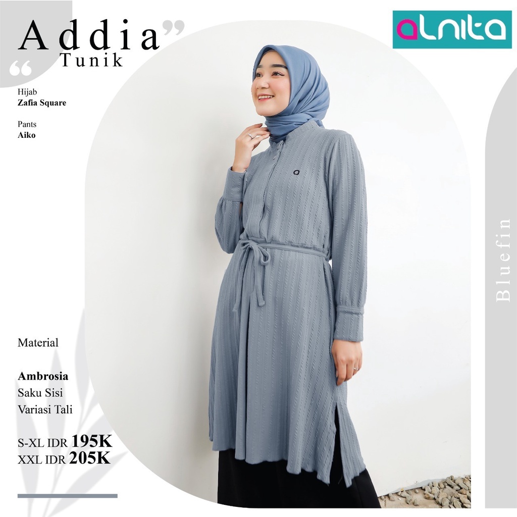 Alnita Addia Tunik Wanita Muslimah Atasan Bahan Ambrosia Outfit Casual