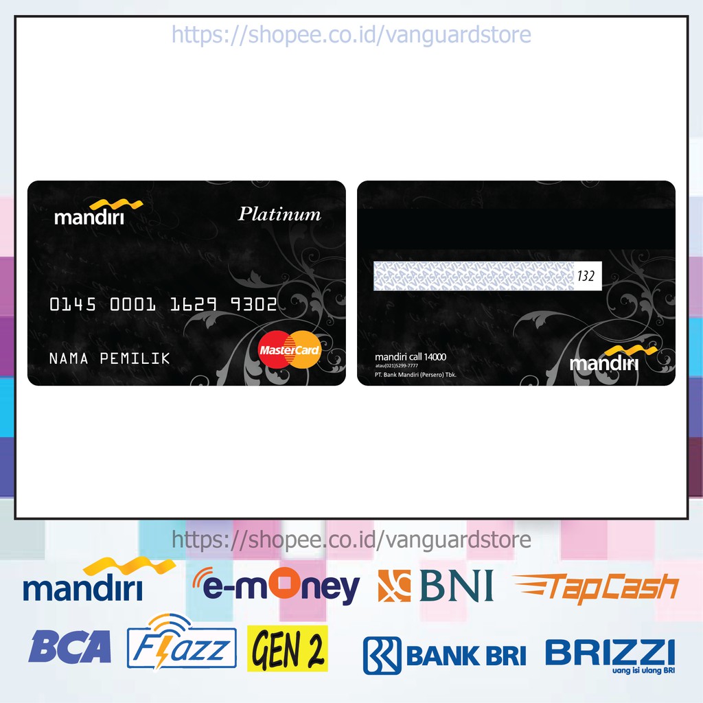 KARTU E MONEY E TOLL DESIGN CREDIT CARD 5 EMONEY MANDIRI FLAZZ BCA BNI TAPCASH BRIZZI BRI - 2 SISI