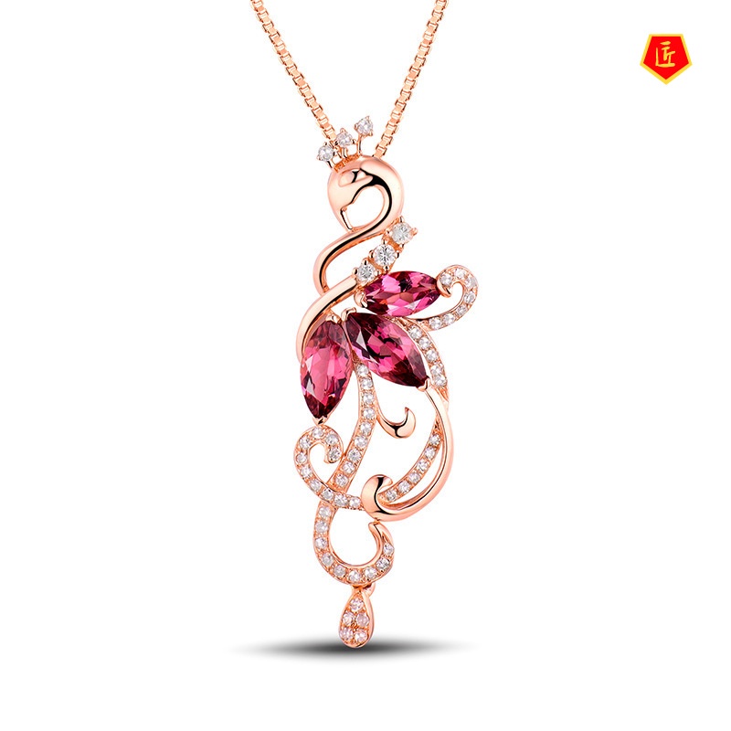 [Ready Stock]Leaf-Shaped Ruby Pendant 18K Rose Gold Fashion