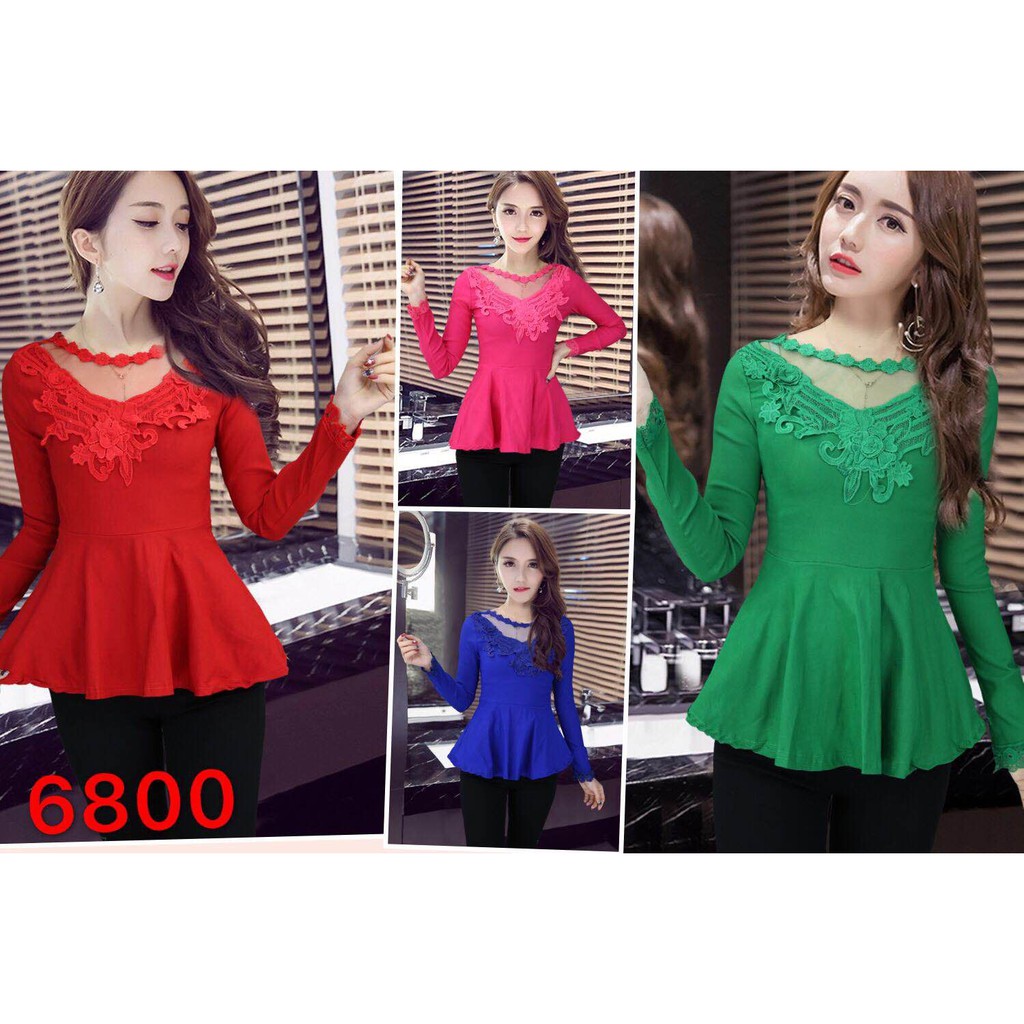 Atasan Peplum Cotton Stretch Renda Impor 6800