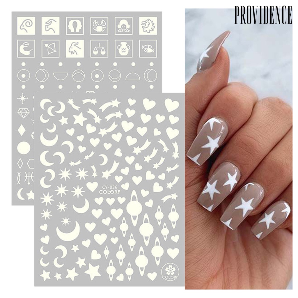 1 Lembar Stiker Kuku 3d Luminous Glow In The Dark Untuk Manicure