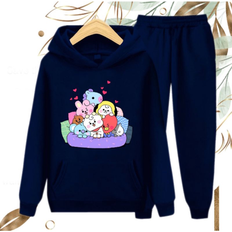 Setelan sweater anak perempuan/Hoodie BT21 Korea kekinian/umur 3-17 tahun/bisa COD