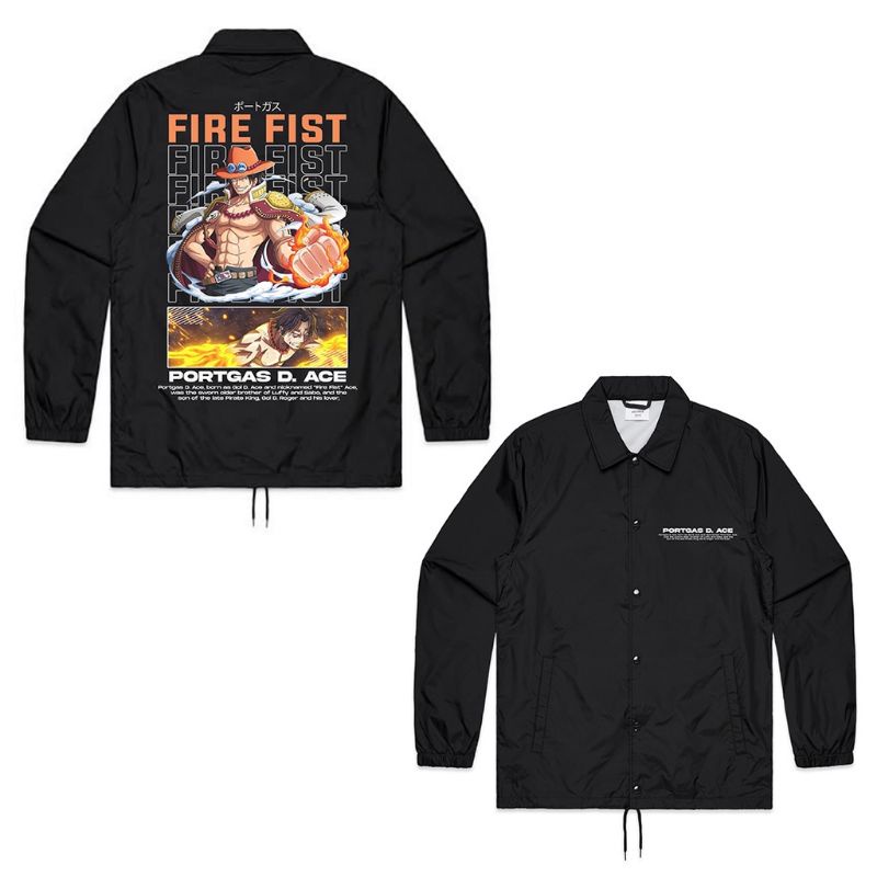 JAKET COACH ANIME ONE PIECE - PORTGAS D ACE | COACH JAKET ONE PIECE | WINDBREAKER HITAM PARASUT | wi