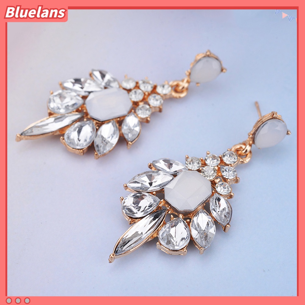 Bluelans Exquisite Women Rhinestone Inlaid Geometric Flower Stud Earrings Party Jewelry