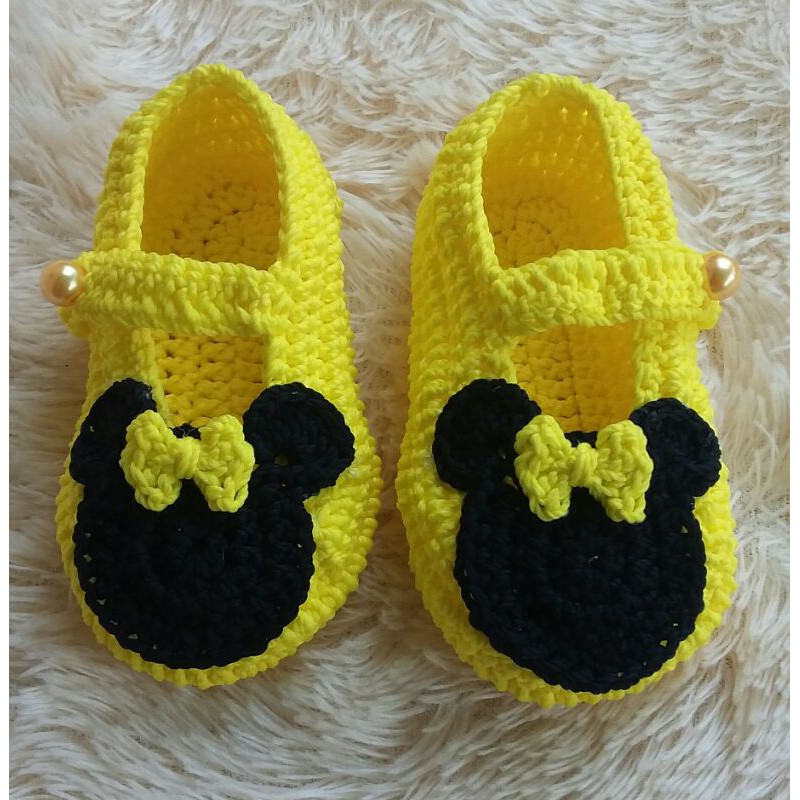 sepatu bayi cewek rajut mickey sepatu bayi perempuan custom heandmade prewalker