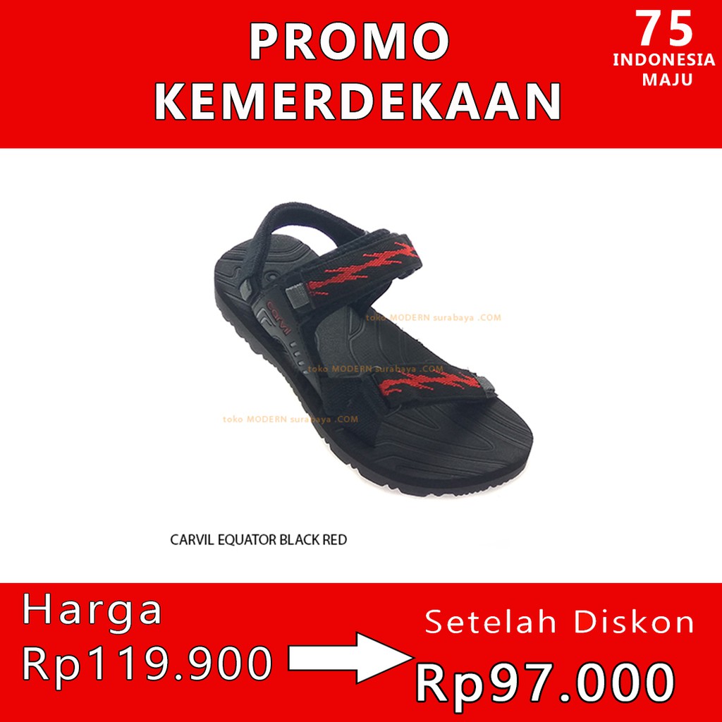  Sandal  pria  sandal  gunung slide CARVIL  EQUATOR BLACK RED 