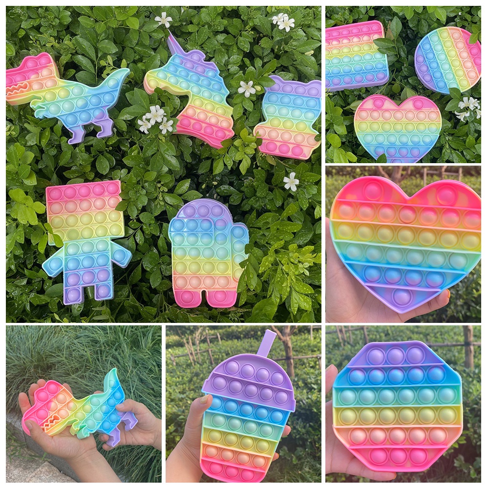 【TK】Foxmind Push Pop It ti Fidget Toy Bubble Fidget Kids Sensorial Colorful Unicorn Rainbow Robot Dinosaur Toys