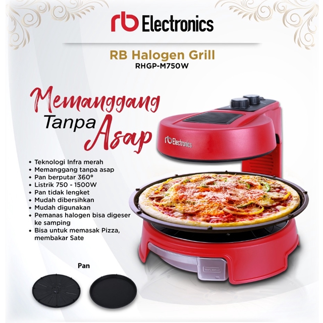 RB M750W Halogen Grill Pan Pemanggang Dengan Sinar Infrared Memanggang Tanpa Asap