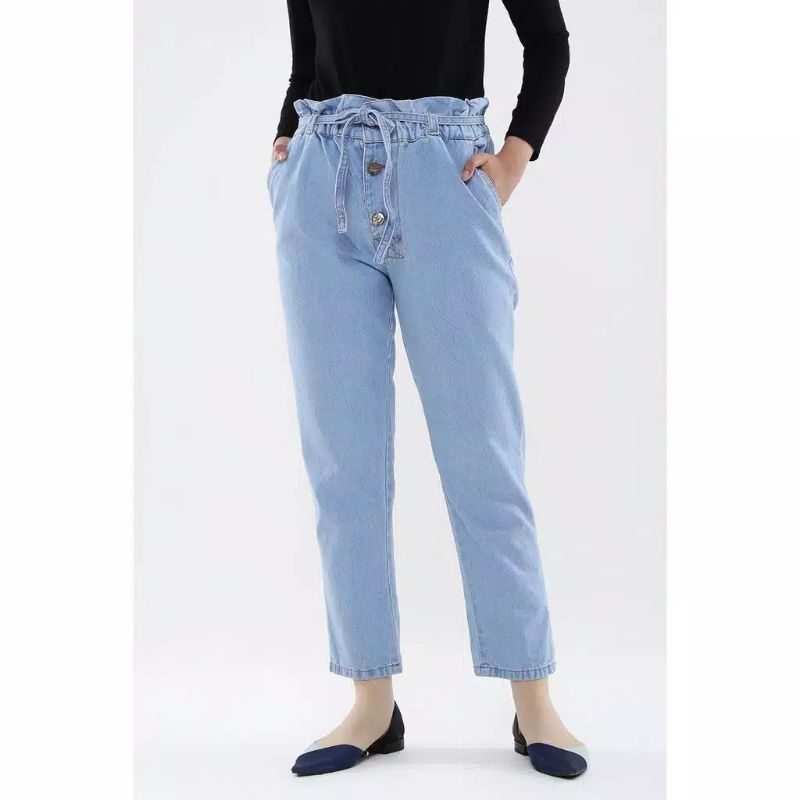 celana jumbo wanita baggy pant boyfriend jeans wanita pinggang karet melar