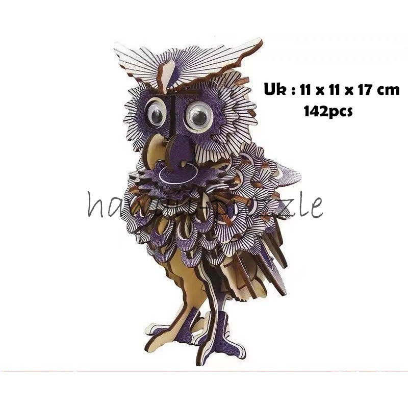 Puzzle 3D DIY bahan kayu model OWL / Burung Hantu mainan puzzle edukasi anak (kado &amp; pajangan)