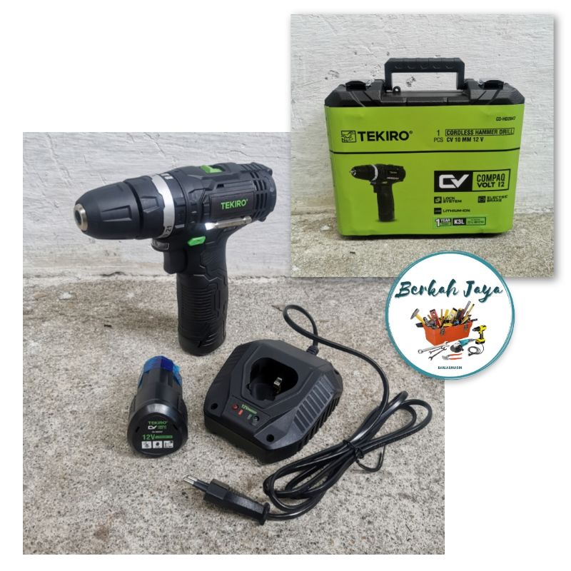 TEKIRO Cordless Hammer Drill 10mm 12Volt Mesin Bor Baterai / Bor Cas Kayu Besi Beton / impact Drill 