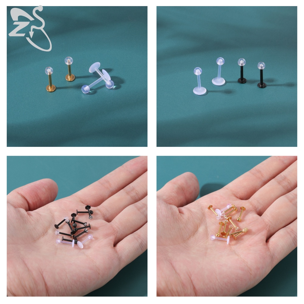 1 Set Anting Tindik Telingabibir 16g Bentuk Keong Bahan Akrilik Hias Kristal Untuk Wanita