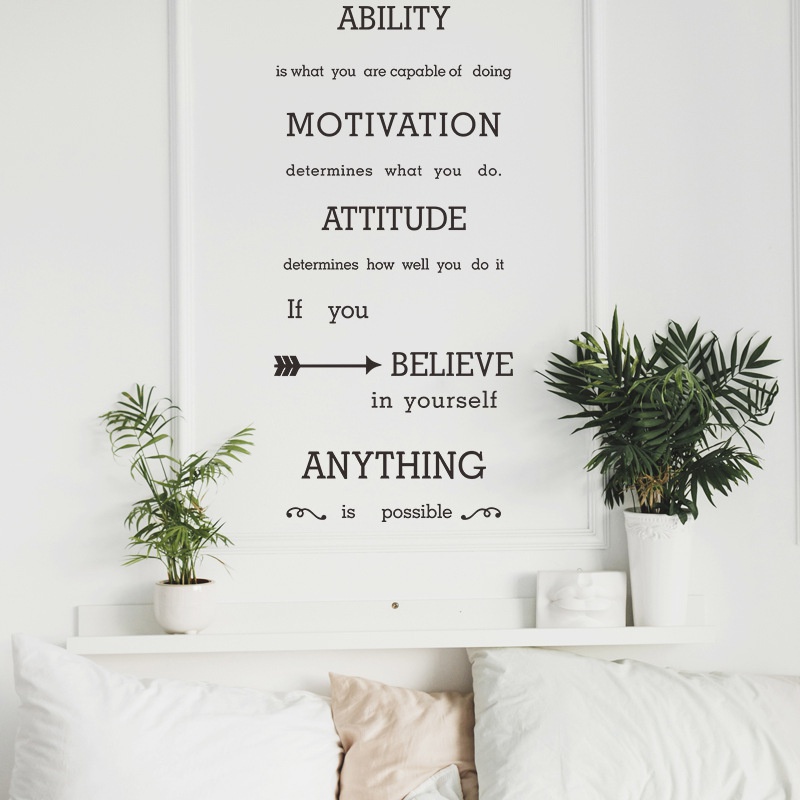 Stiker Dinding Desain Slogan Believe in Yourself Dapat Dilepas Untuk Dekorasi Kamar Tidur