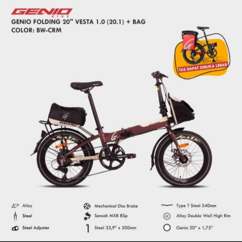 sepeda lipat genio vesta 1.0 20 inch