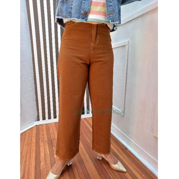 qp❅Ready✱ Celana Kulot Jeans Unfinished Latte Wanita Rawis Pastel Cream Highwaist Fashion Dari Sevin