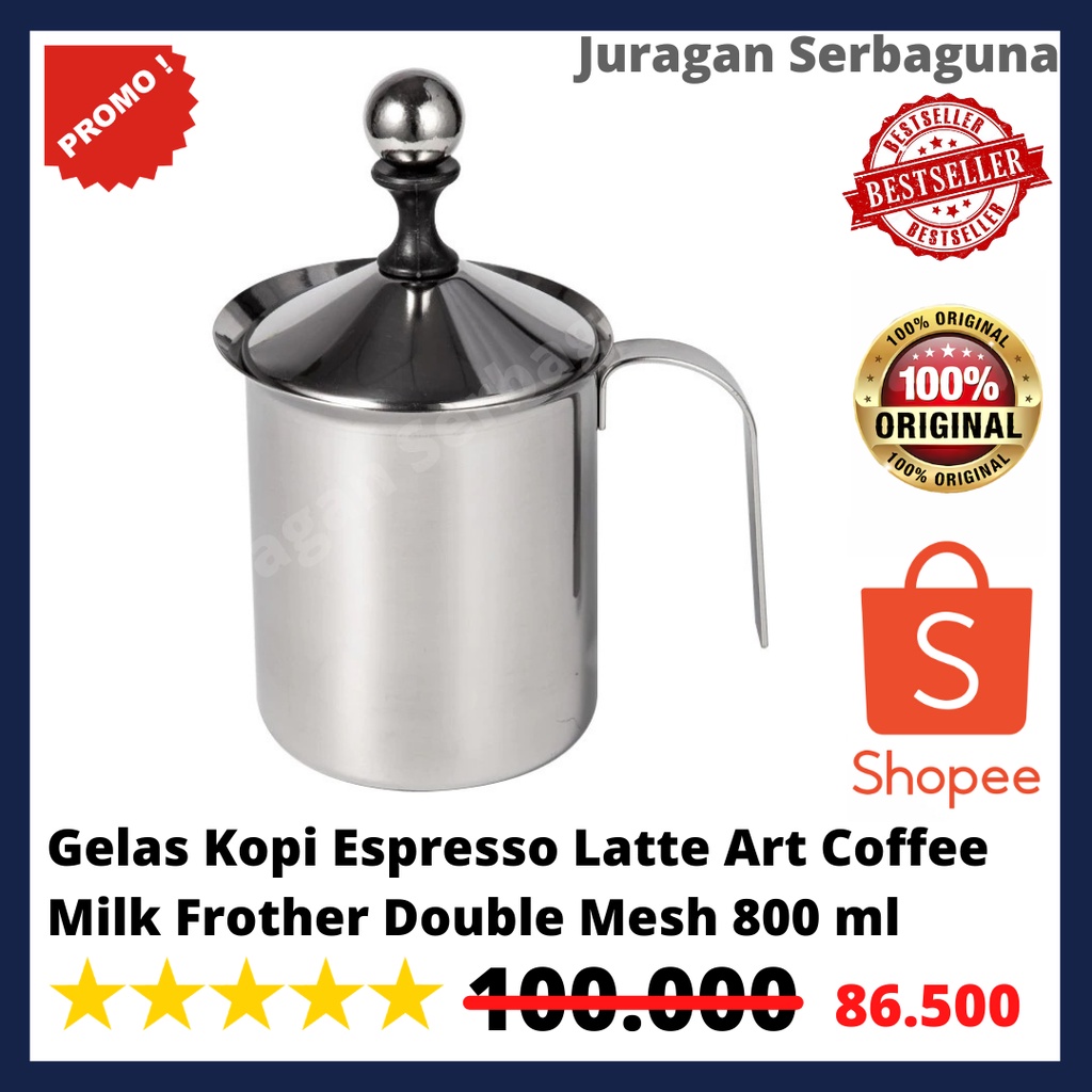 Gelas Kopi Espresso Latte Art Coffee Milk Frother Double Mesh 800 ml