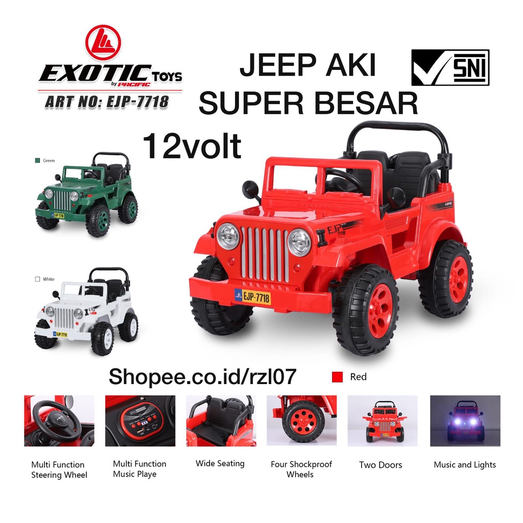Mobil Aki EXOTIC 7718 JEEP MILITER mobil remot baterai cas mobil mainan anak remote