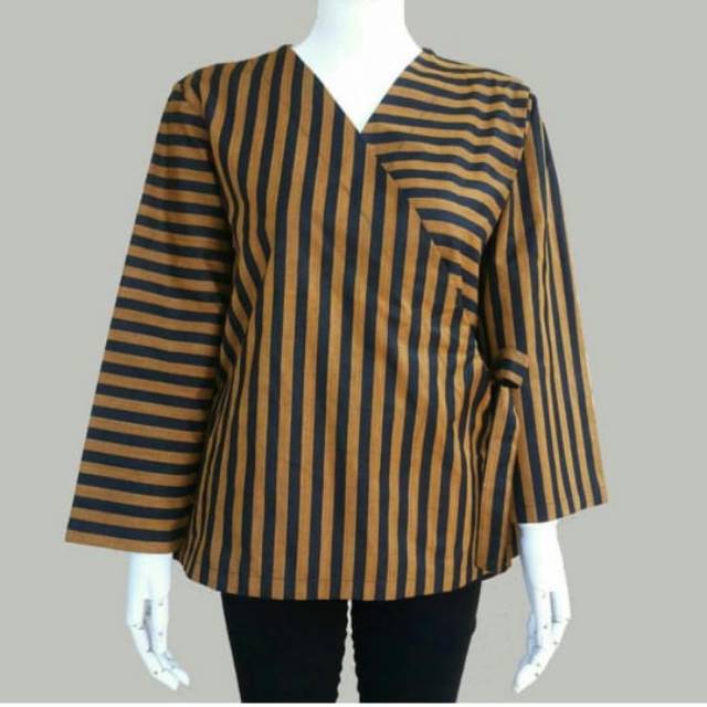 kebaya wanita Blouse lurik bahan katun tenun tradisional lengan panjang ukuran standard