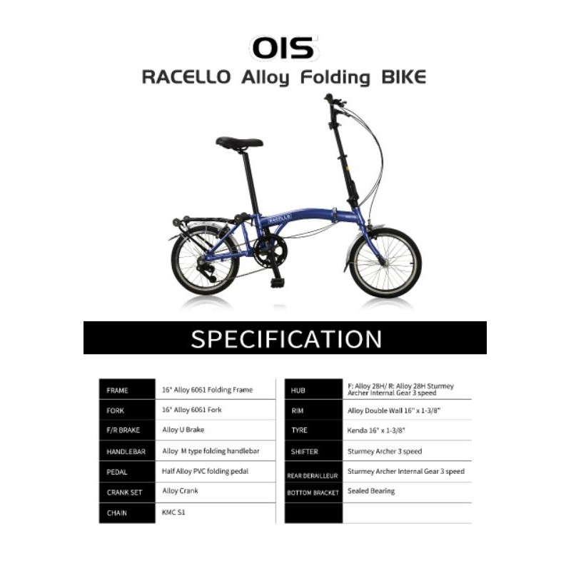 Sepeda Lipat/Folding Bike Trifold Racello OIS 16inch