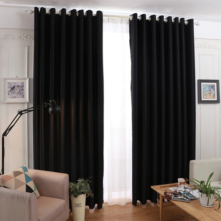 black curtains