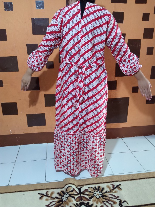 Juni Batik Gamis Batik Wanita Kombinasi Resleting Belakang All Size - Tali Samping